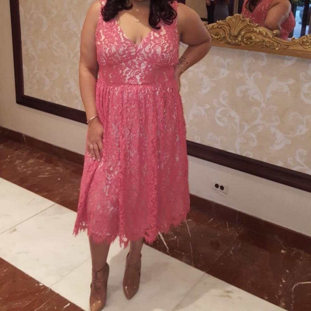 COPY - V-Neck Midi Lace Fit & Flare Dress.